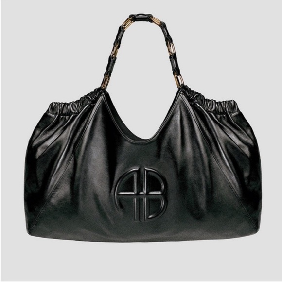 NEW NWT Anine Bing Kate Embossed Large Black Lamb Leather Hobo Shoulder Tote - Picture 1 of 6